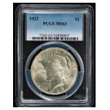 Coin 1923 Peace Silver Dollar PCGS MS63