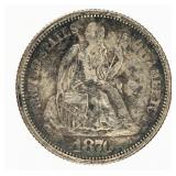 Coin 1876 Liberty Seated Dime in AU-Unc.