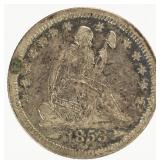Coin 1853 Arrows & Rays Seated Liberty Quarter AU