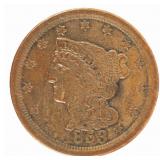 Coin 1853 Braided Hair Half Cent in AU Brown