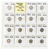 Coin Mercury Dime Collection 1941-1945 Fine to Unc