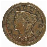 Coin 1851 Braided Hair  Large Cent  AU Brown