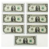 Currency (7) Consecutive $1 Star Notes 1963