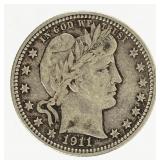 Coin 1911-D Barber Quarter in Extra Fine +