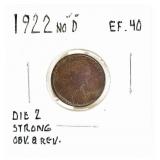 Coin 1922 No D Lincoln Cent in Extra Fine