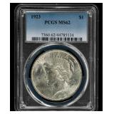 Coin 1923 Peace Silver Dollar PCGS MS62.