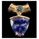 Jewelry 14kt Gold Tanzanite & Blue Diamond Pendant