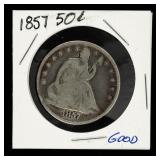 Coin 1857 Seated Liberty Hafl Dollar in Good