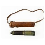 Antique Brass & Leather Spyglass in Leather Case