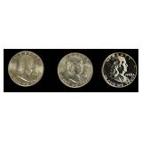 Coin (3) Franklin Half Dollars 1948, 48-D & 1958