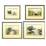Art 4 Framed Watercolor Landscape Paintings