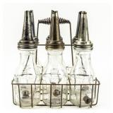 Vintage Carrier / 6 Matching Oil Quart Bottles