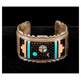 Jewelry Sterling Silver Stone Inlay Cuff Bracelet