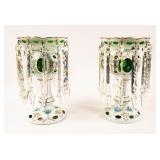 Antique Pair Porcelain & Crystal Mantle Lusters