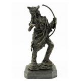 Bronze Indian Archer With Wolf Head Sculpture