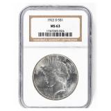 Coin 1922-D Peace Silver Dollar NGC MS63
