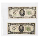 Currency (2) Early $20 Federal Reserve Notes