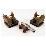 Vintage Cast Iron Bookends & Desk Cannon
