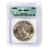 Coin 1924 Peace Silver Dollar ICG MS64