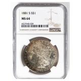 Coin 1881-S Morgan Silver Dollar NGC MS64