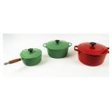 Set of 3 Enameled Cast Iron Dutch Ovens