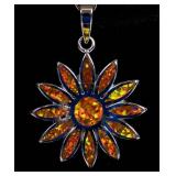 Jewelry Sterling Silver Opal Flower Pendant