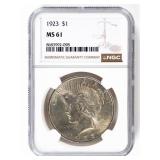 Coin 1923 Peace Silver Dollar NGC MS61