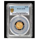 Coin 1911 Indian $2.50 Gold PCGS AU58