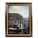 Framed Robert Lebron Port Scene Oil Painting