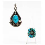 Jewelry Sterling Silver Turquoise Ring & Pendant