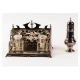 Antique Silver-Plated Inkwell Set & Sugar Castor