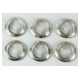 Amston Sterling Silver Rimmed Coasters  6 Pcs