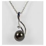 Jewelry Sterling Silver Black Pearl Necklace