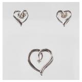 Jewelry Sterling Silver Heart Pendant & Earrings