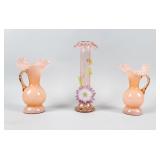 Lot of 3 Pink Vintage Glass Vases