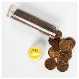 Coin 1942 Lincoln Cent Roll Brilliant Unc. 50 Pcs