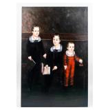 Folk Art "Three Children" Oil Painting