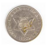 Coin 1853 Three Cent Silver in Extra Fine