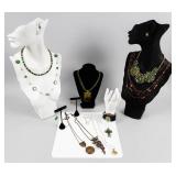 Jewelry Lot of Green-Toned Vintage Costume Pieces