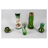 Lot of 5 Mixed Green Vases