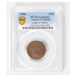 Coin 1806 Half Cent Draped Bust PCGS Genuine VF*