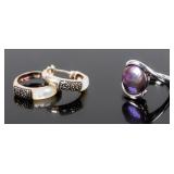 Jewelry Sterling Silver Black Pearl Ring/ Earrings