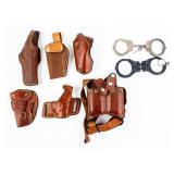 4 Pistol Holsters, 2 Handcuffs, Mag Pouches