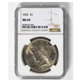 Coin 1922 Peace Silver Dollar NGC  MS64