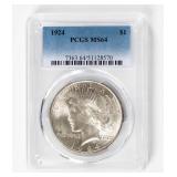 Coin 1924 Peace Silver Dollar PCGS MS64