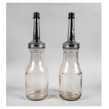 Lot Of 2 Antique 1930s Oil 1 Quart Glass Bottles