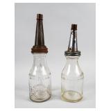 Lot Of 2 Antique 1930s Oil 1 Quart Glass Bottles