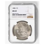 Coin 1886 Morgan Silver Dollar NGC MS63