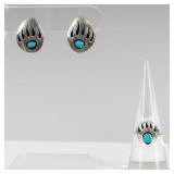 Jewelry Sterling Silver Bear Claw Earrings & Ring