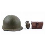381 Post War US M1 helmet and Inert Grenade